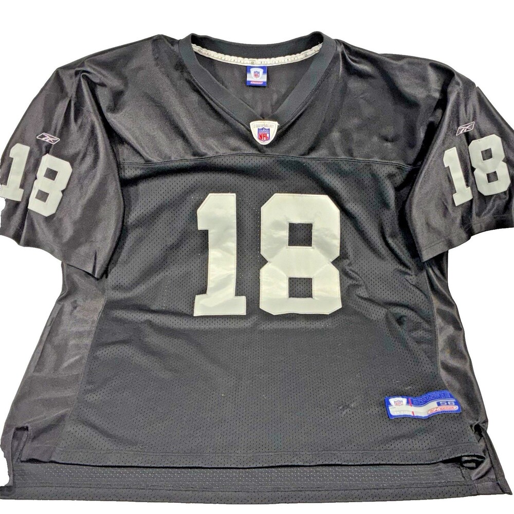 Reebok Oakland Raiders #18 Randy Moss Black On-Field Stitched Jersey Men's Large